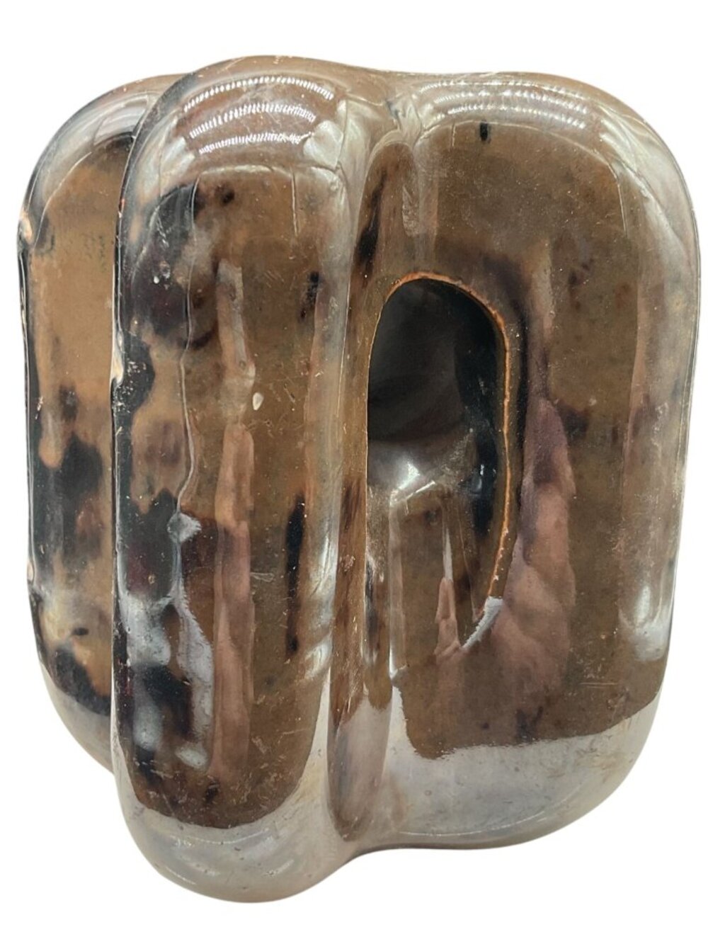 Vintage Handmade Porcelain Electrical Insulator in Brown and Black 4"H x 2.75"W